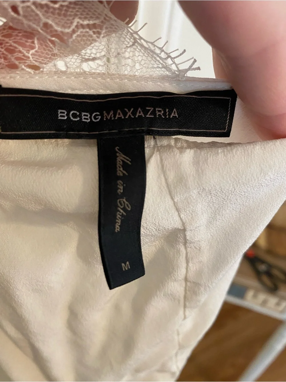 BCBGMaxAzria Cream Lace-Trim Silk Cami